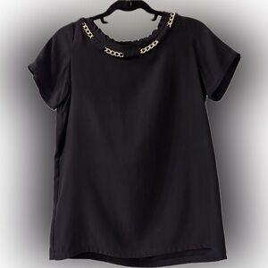 AKA New York silk blouse with gold chain detail